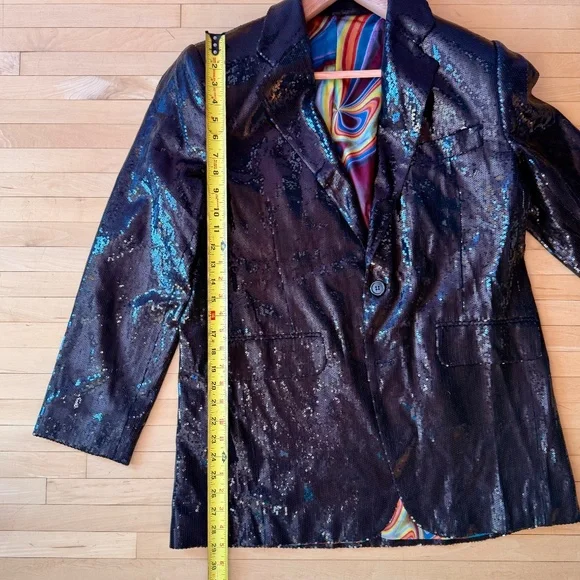 Men’s Black Sequin Blazer Jacket Made in USA Large 42R Disco Eras Tour NYE